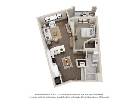 Floor plan for 1 bed, 1 bath, 864 sqft